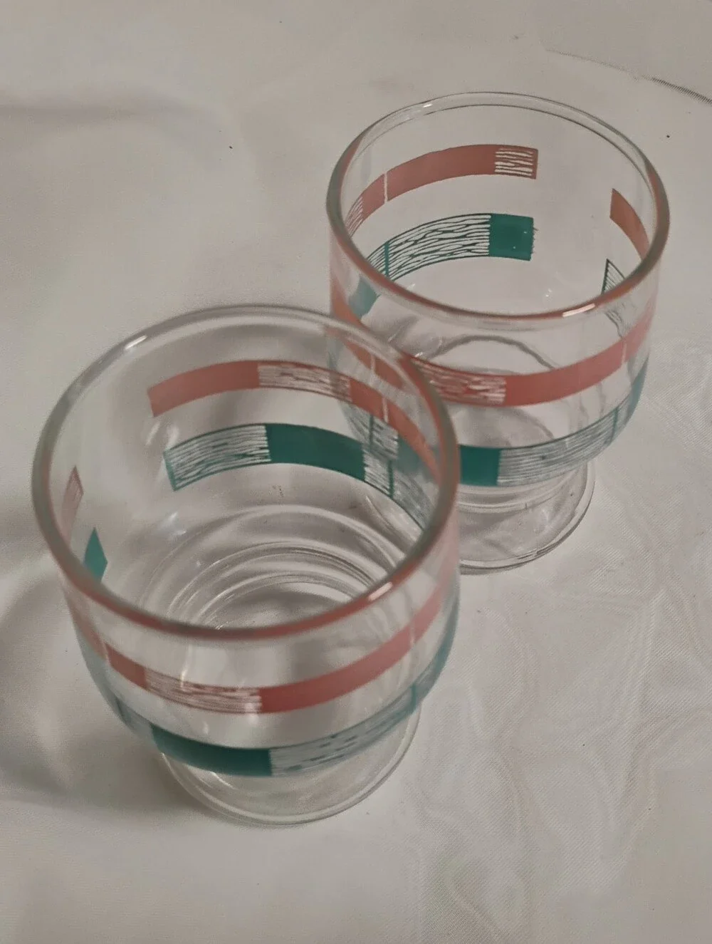 Vintage Retro Pink & Teal Geometric Stripe Glasses/Set of 2. Super Cute!